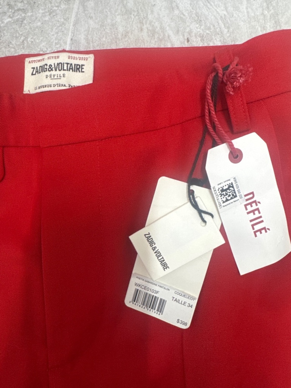 Zadig and Voltaire Defile Red Pants NWT